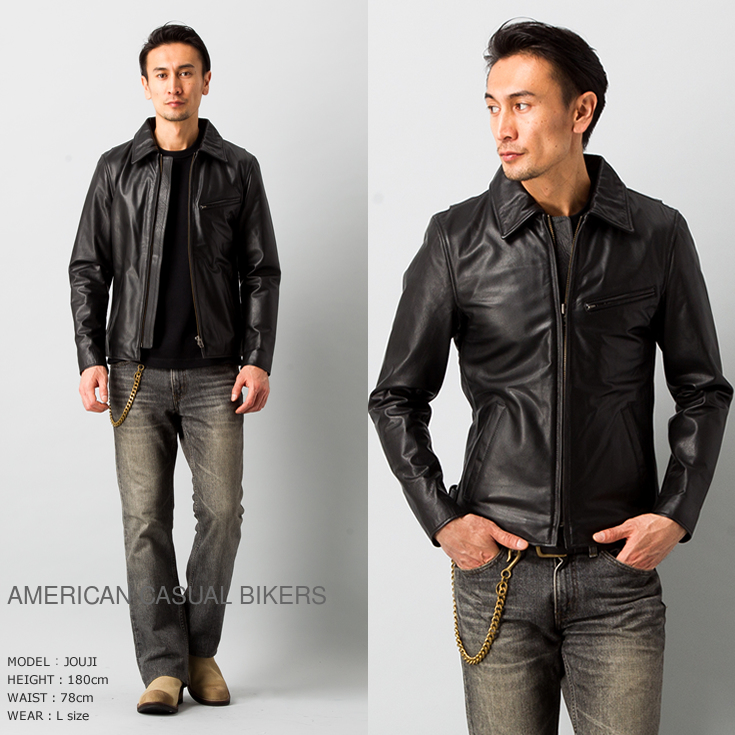 aZitator 本革 襟付きシングルライダースジャケット メンズ