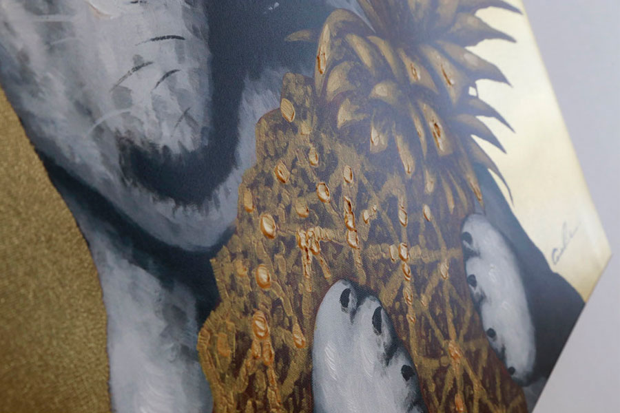 ドッグウィズパイナップル 80x80cm アート - アート・インテリア絵画の