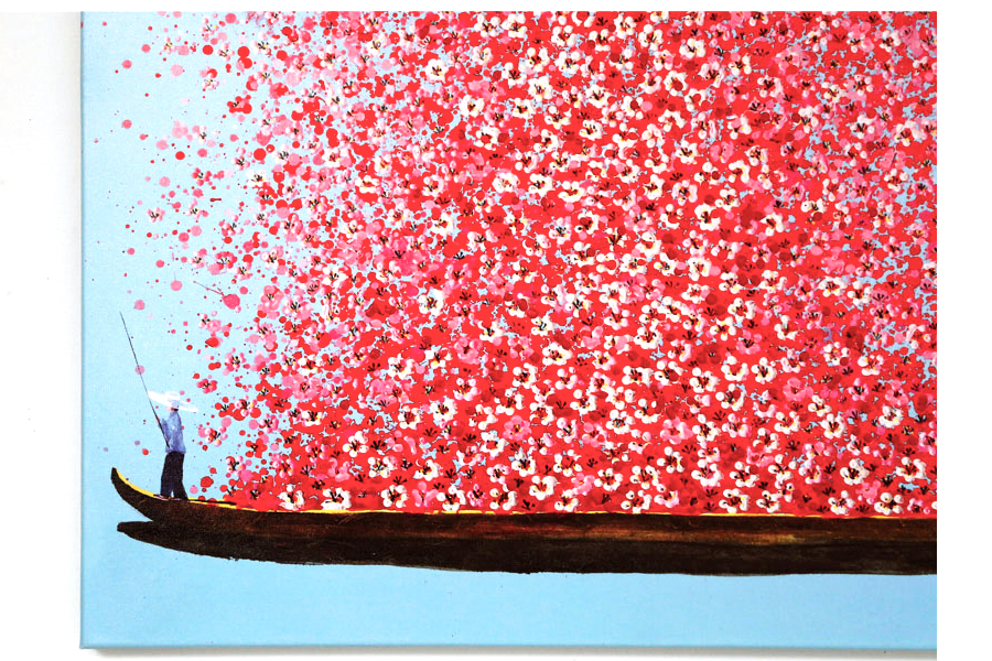 フラワーボート 100x80cm タッチドピクチャー - アート・インテリア