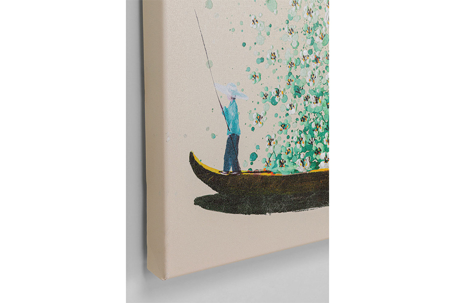 フラワーボート ベージュグリーン 100×80 cm タッチドピクチャー