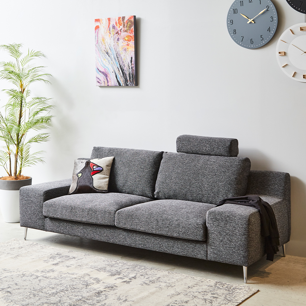 KAI（カイ）3Pソファ（SHEEN-BK）208cm - ローソファ・フロアソファの