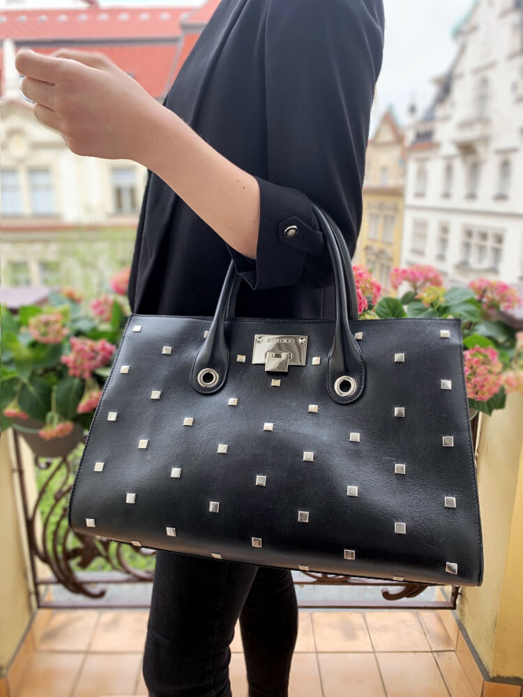 Jimmy Choo - Riley Smooth Leather with Square Studs Tote Bag | www
