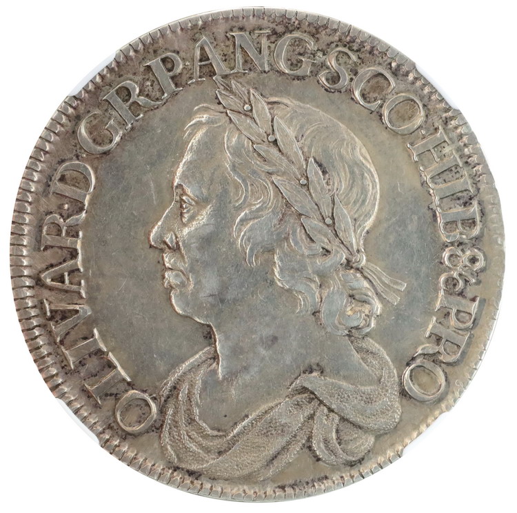 イギリス 1658/7年 オリバー・クロムウェル クラウン銀貨 NGC AU53 No