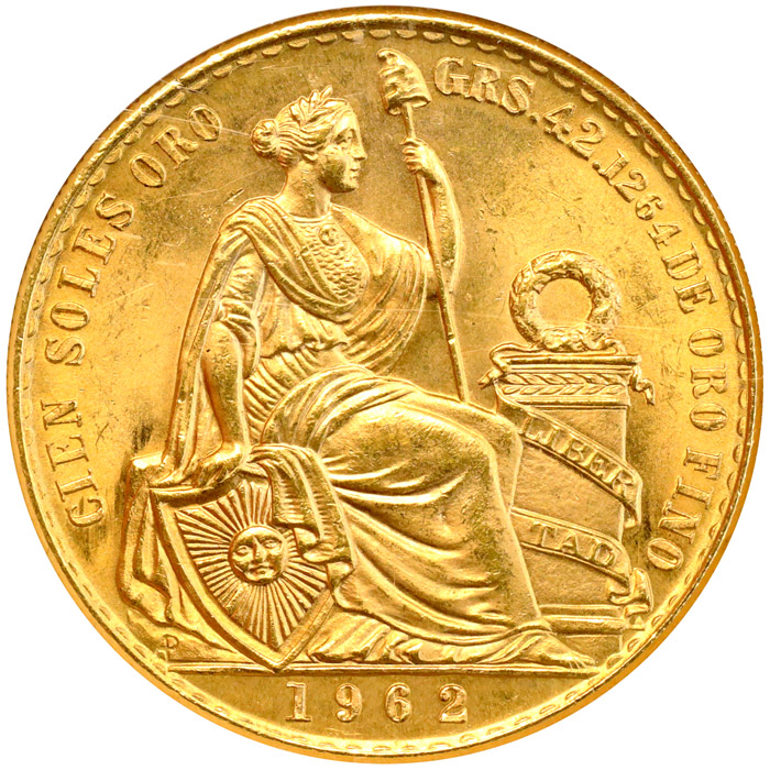 ペルー1962年 100ソル 大型金貨 限定発行9678枚 NGC MS64