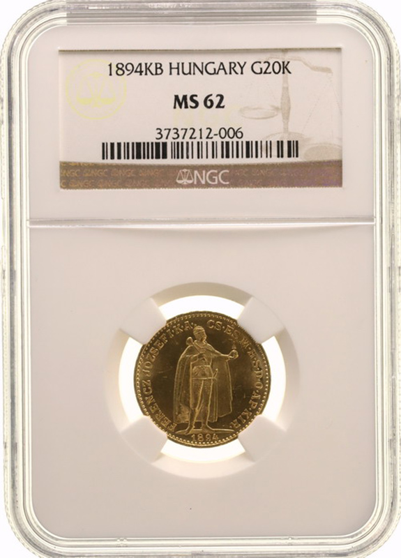 ハンガリー 1894年 20コロナ 金貨 フランツ・ヨーゼフ1世 NGC MS62