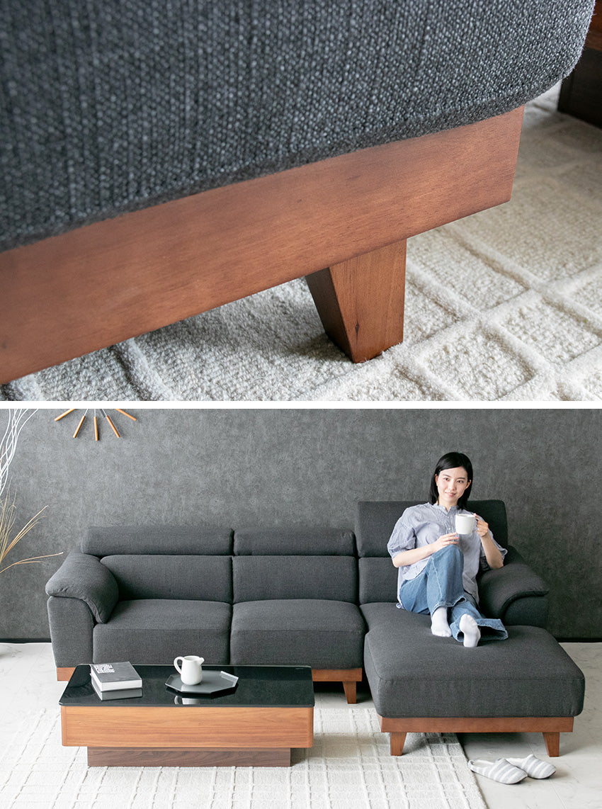 lushroom カウチソファ 3人掛け 4人掛け 無垢 ファブリック I字