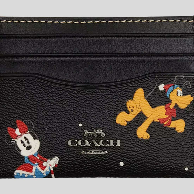 COACH Disney X Coach Slim Id Card Case With Holiday Print Black Multi