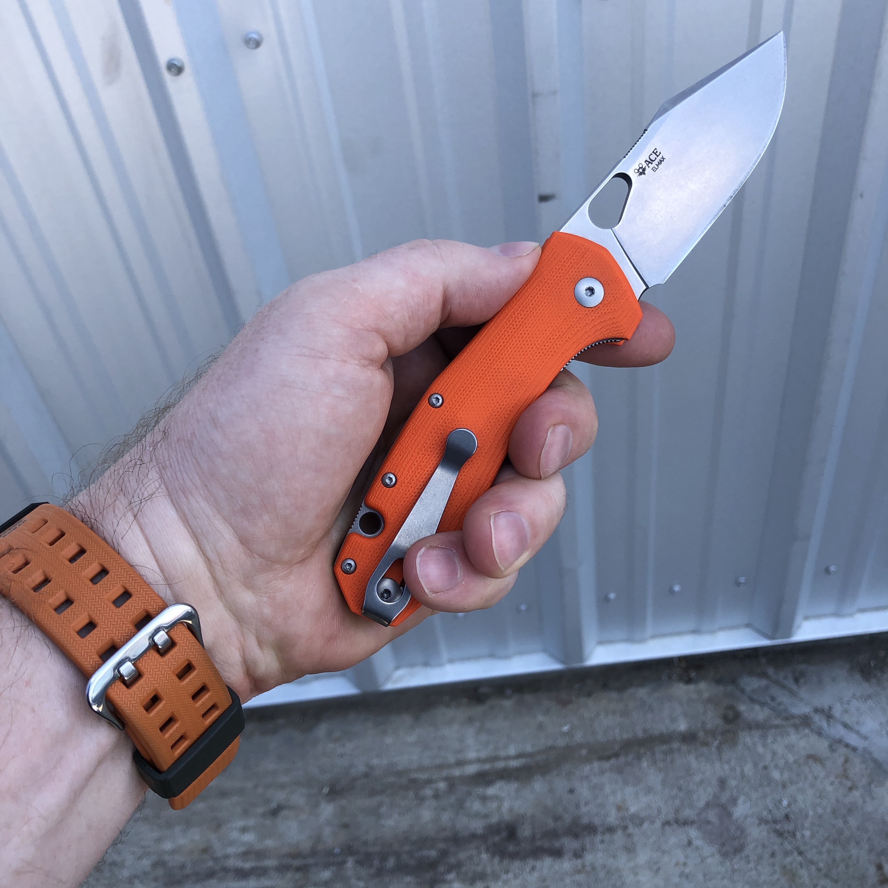 GiantMouse ACE Grand Orange G10 Uddeholm Elmax Stonewashed Blade