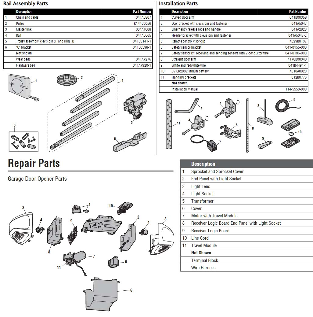 Chamberlain C870 Garage Door Opener Parts Diagram