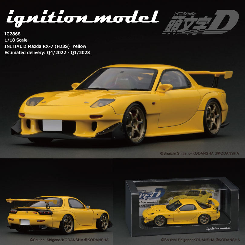 Ignition Model 1:18 INITIAL D Mazda RX-7 (FD3S) in Yellow – Model