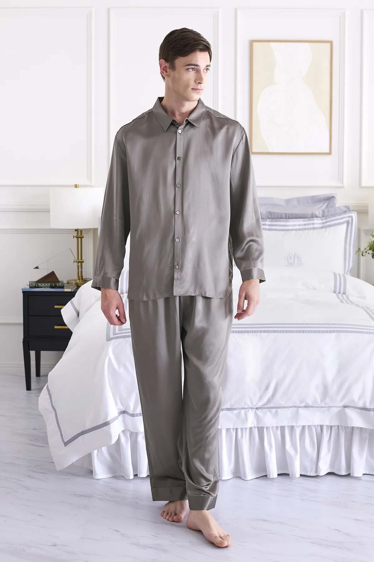 19匁 シルクパジャマ｜長袖シャツ｜メンズ｜高級絹100%