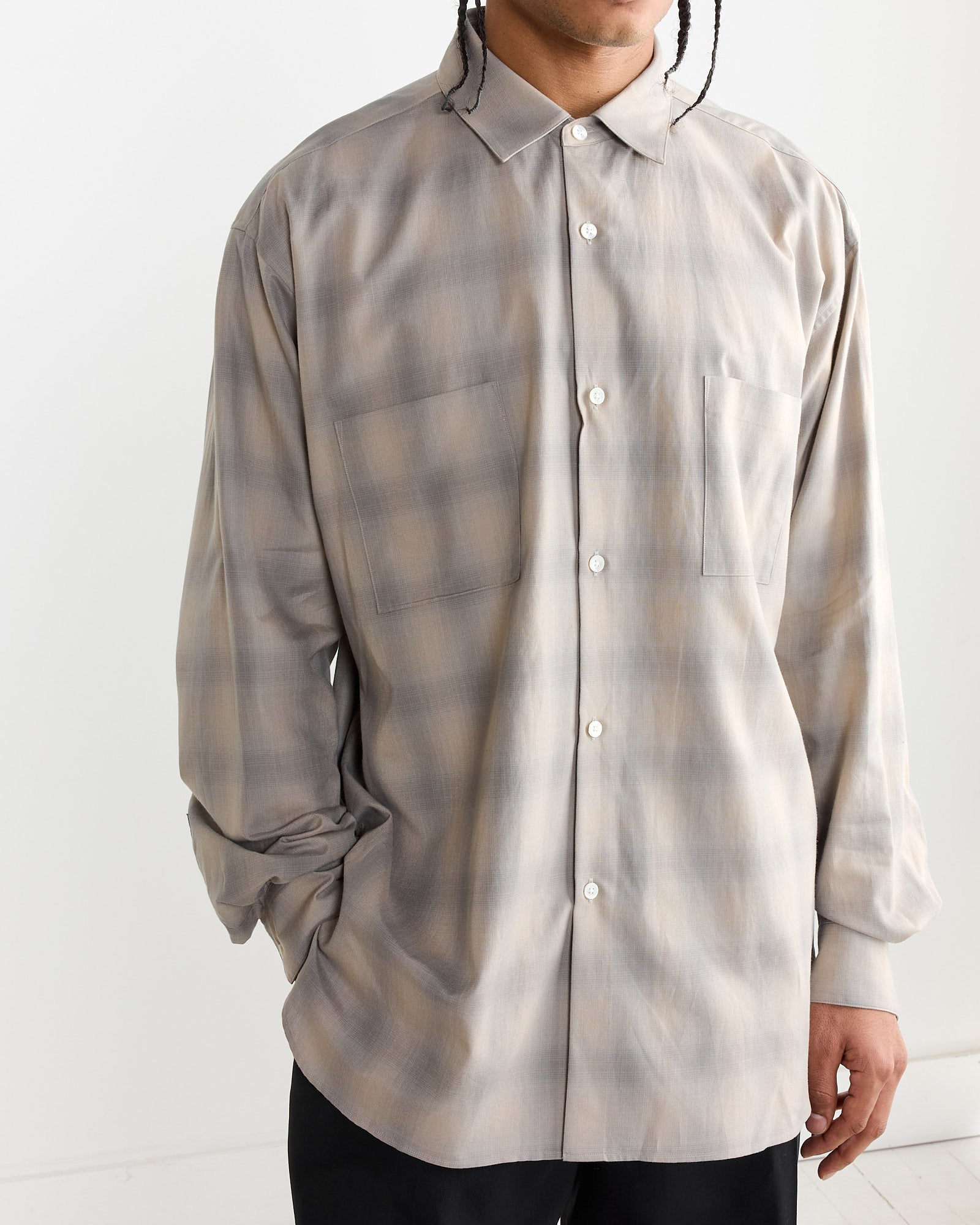 Check Oversized Down Pat Shirt in Taupe Grey