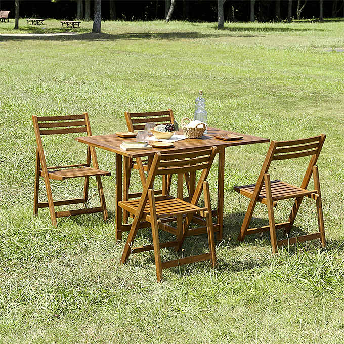 天然木アカシア材 ガーデンセット バタフライテーブル＆チェア 5点