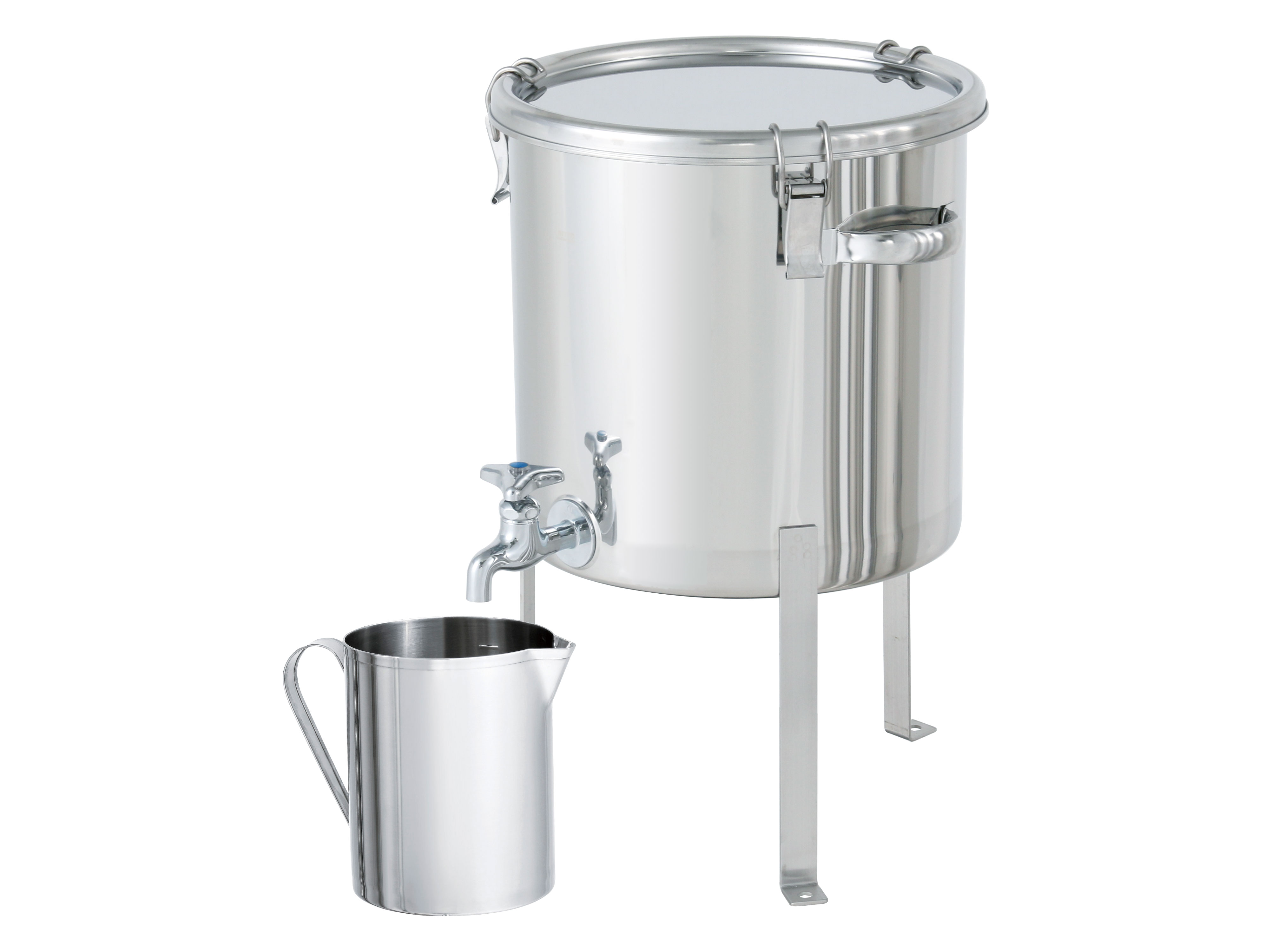 CTH-W-FL】蛇口付ステンレス密閉容器 平鋼脚付(CTH-W-FL-18 : 容量 4L