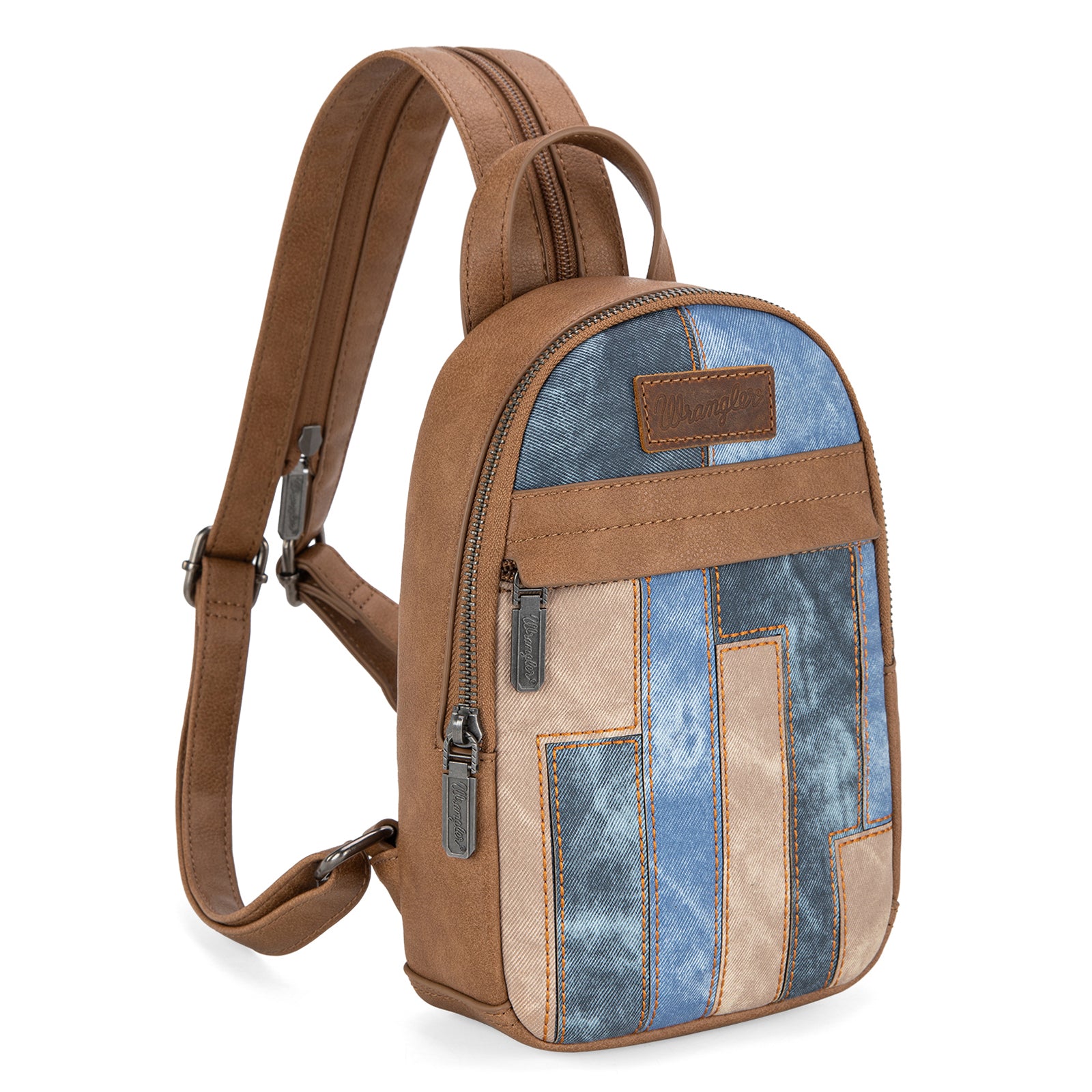 WG164-210 Wrangler Denim Patchwork Mini Backpack with Detachable