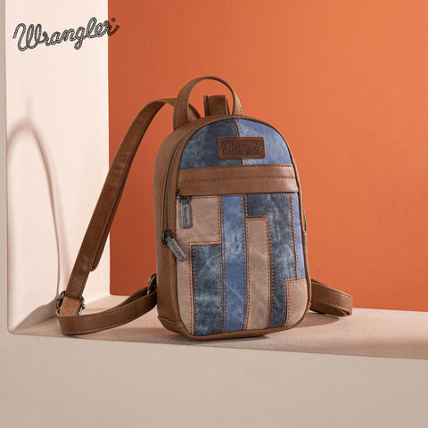 WG164-210 Wrangler Denim Patchwork Mini Backpack with Detachable