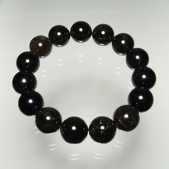 BYS115 山梨県黒平産黒水晶15mm玉ブレスレット 山梨の職人が製作した