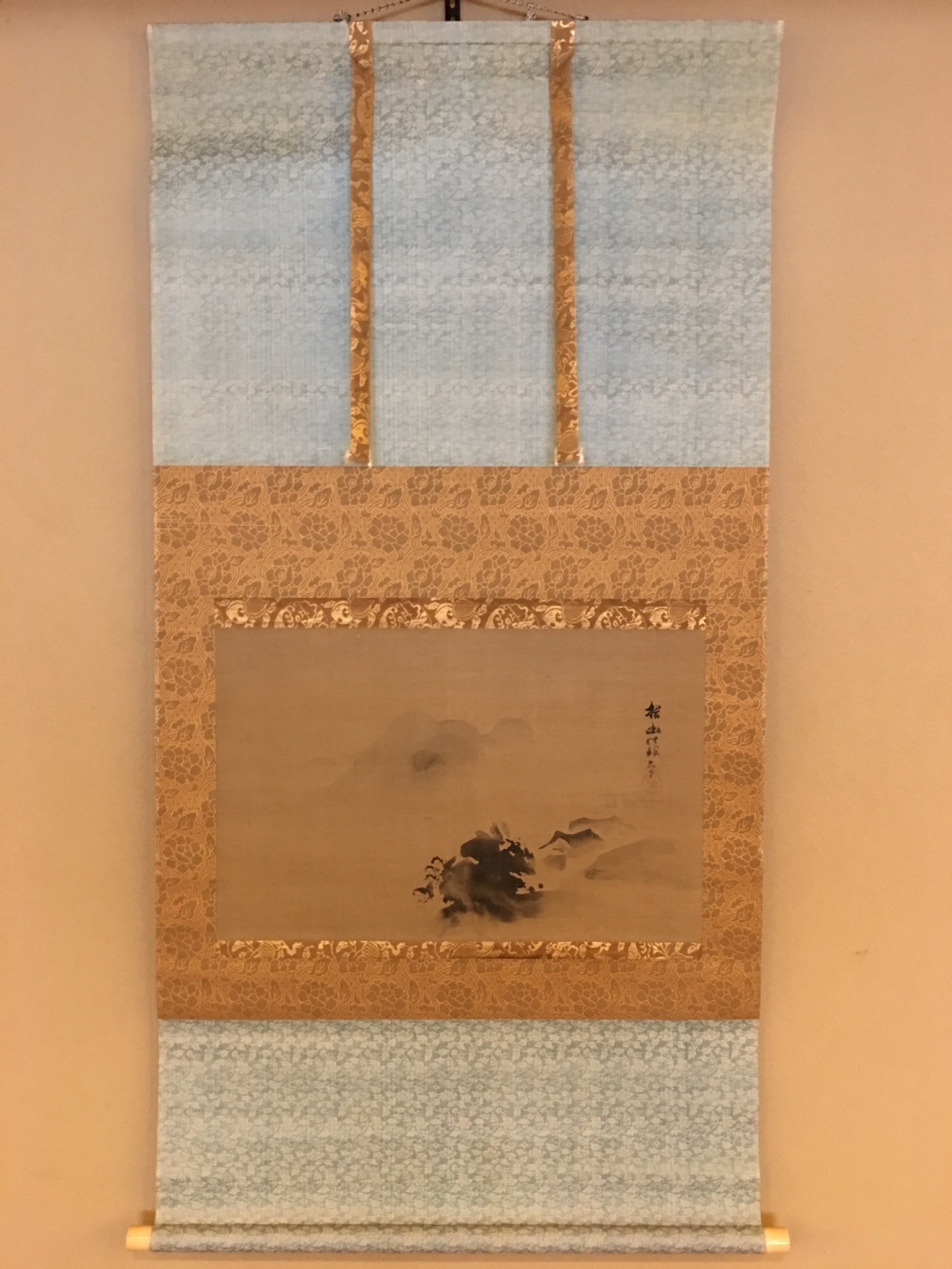 真作/狩野晴川院/山水図/布袋屋掛軸HJ-1000 真作/狩野晴川院/山水図