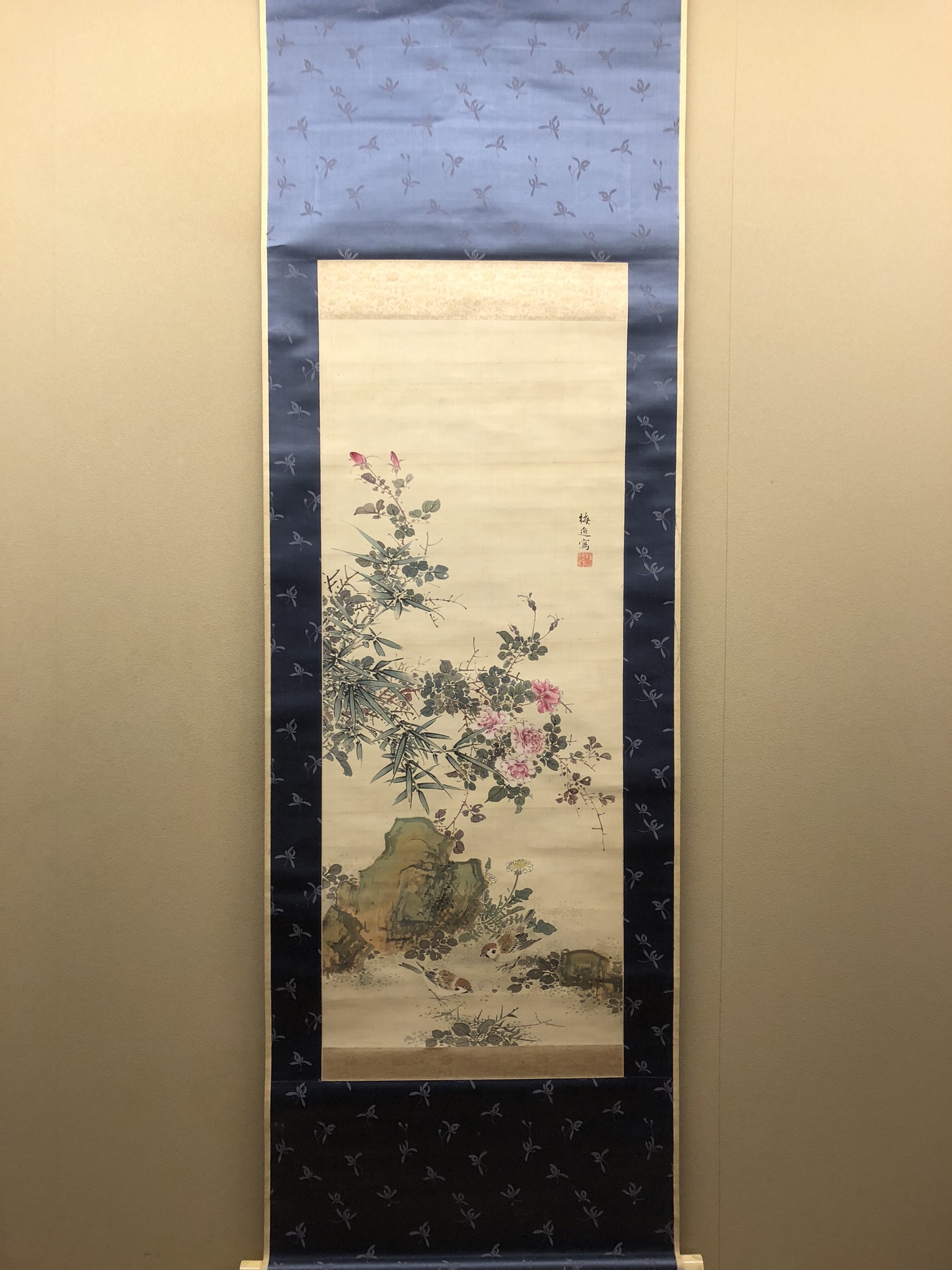 山本梅逸 月季双雀図｜古美術・掛け軸の販売・買取・鑑定-松本松栄堂