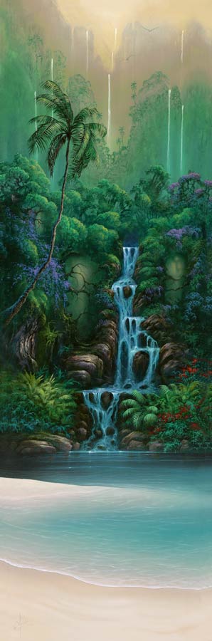 Enchanted Falls tropical waterfall painting by artist David Miller