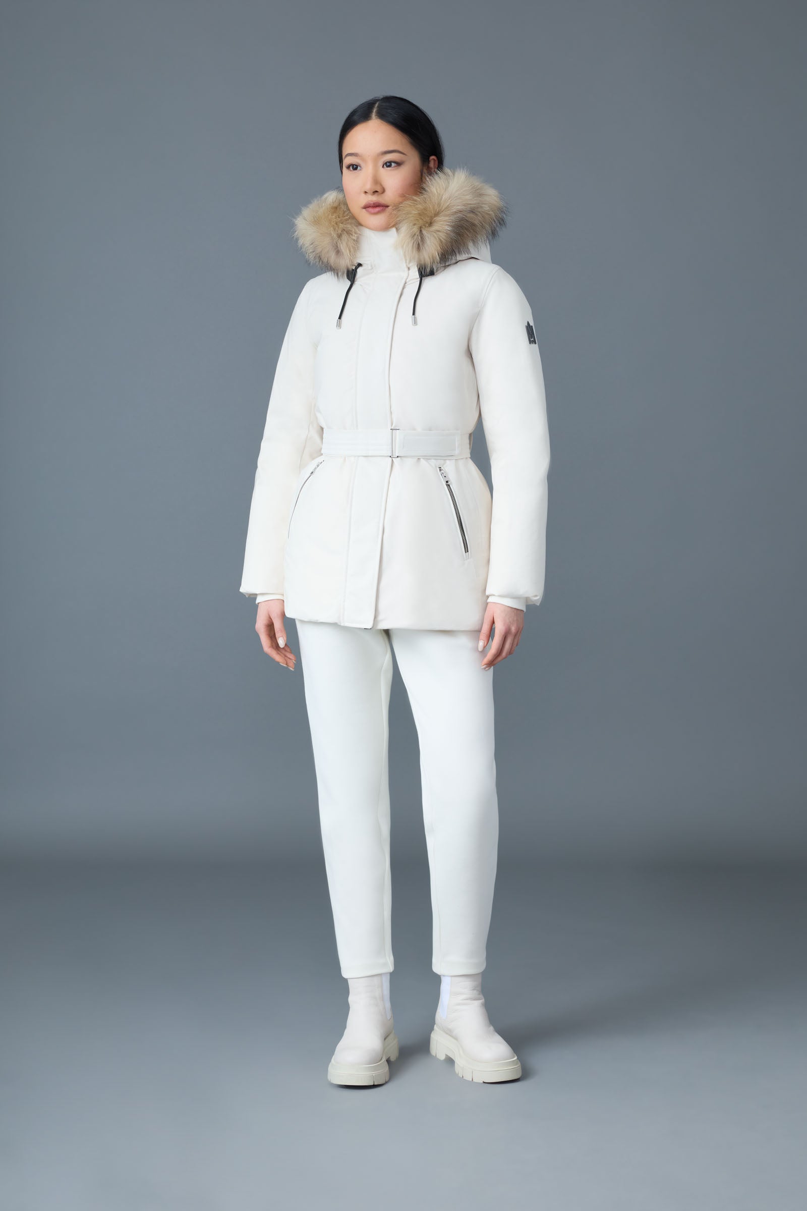 Jeni-F, 2-in-1 down parka with removable bib and natural fur for