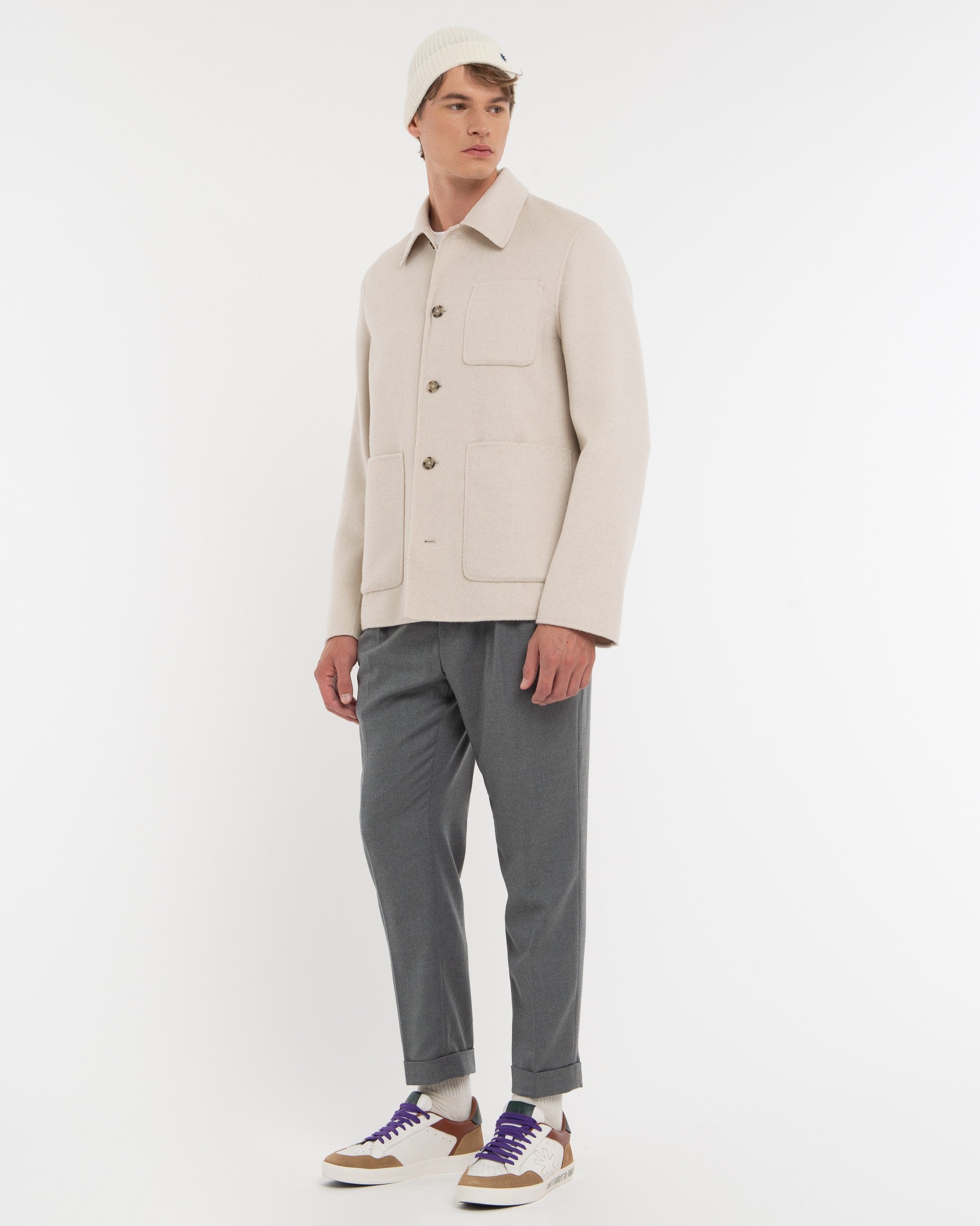 white double wool blend cloth overshirt - Manuel Ritz Official
