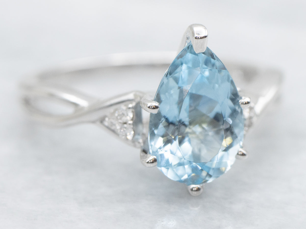 Teardrop Aquamarine and Diamond Ring