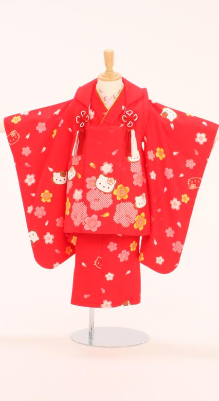七五三/3才着物レンタル/髪飾り付11点セット/赤/〔ハローキティ