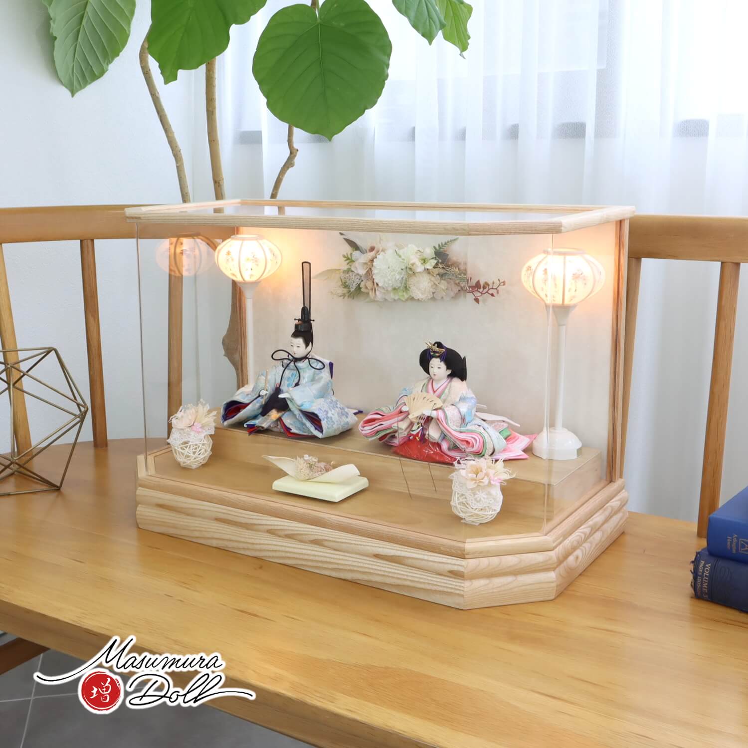 雛人形 華峰作 芥子親王 淡水色桜尽くし 西陣織極上金襴 無地扇 白木枠