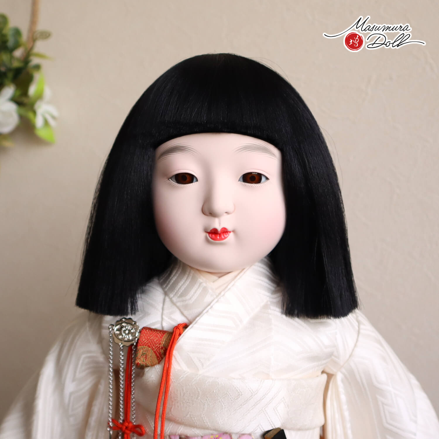 元賀章介作 12号(尺二) 着尺 正絹 刷り友禅 松竹梅 白 市松人形 手塗本