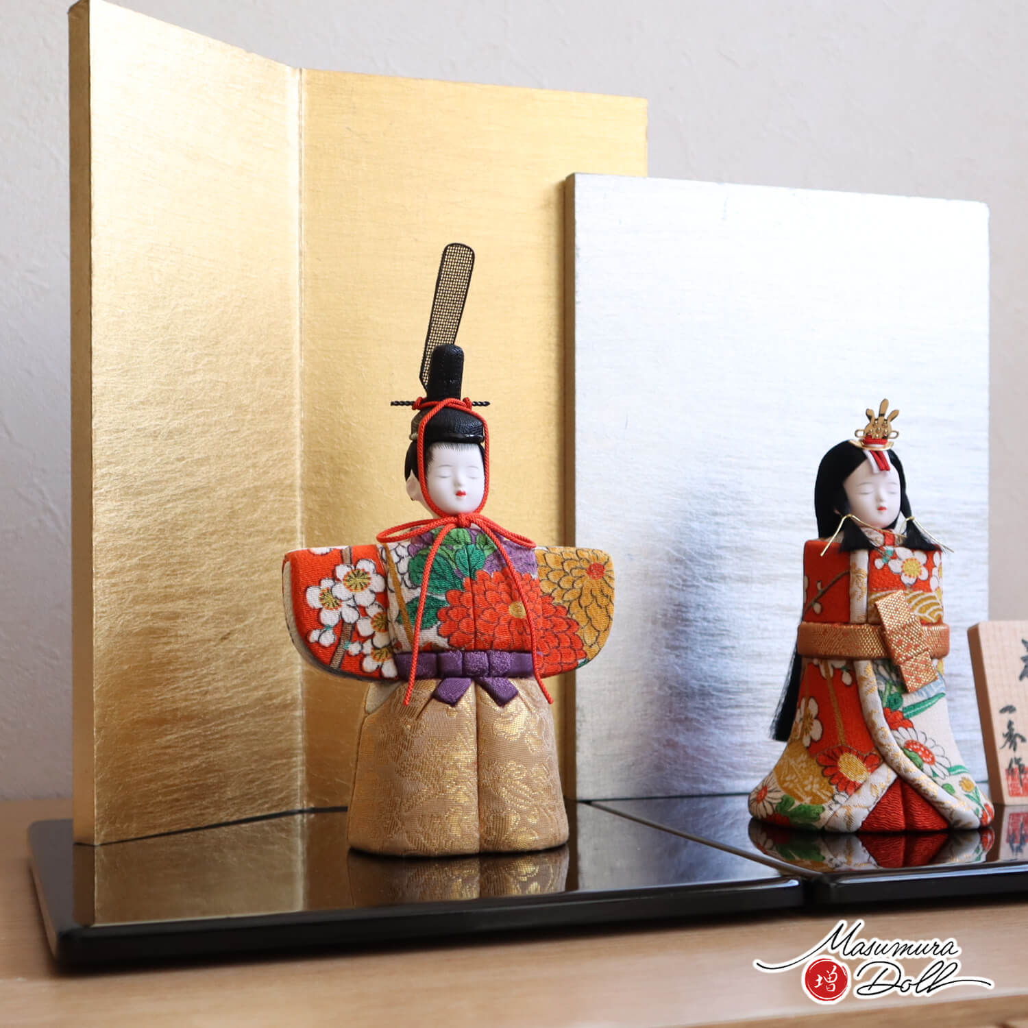 新作 伝統工芸士 木村一秀作 立雛 神雛 正絹 友禅 L型屏風(金銀段違い