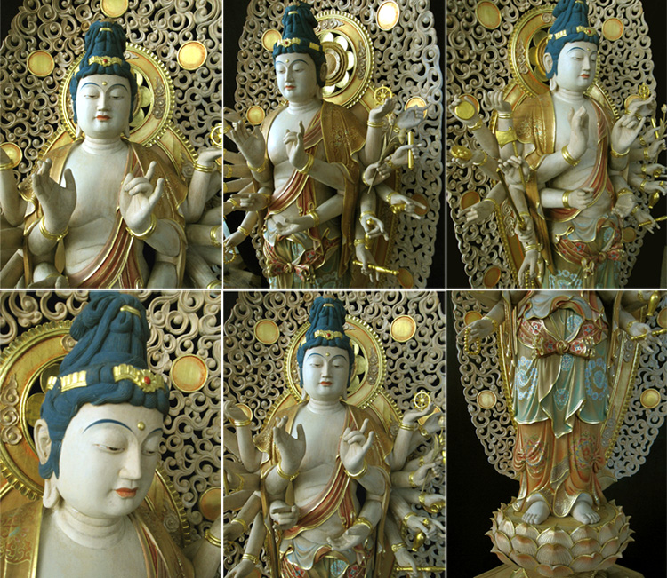 ◇木彫り彫刻・仏像◇ 准胝観音像 （楠） 極彩色仕上げ 【商品番号m