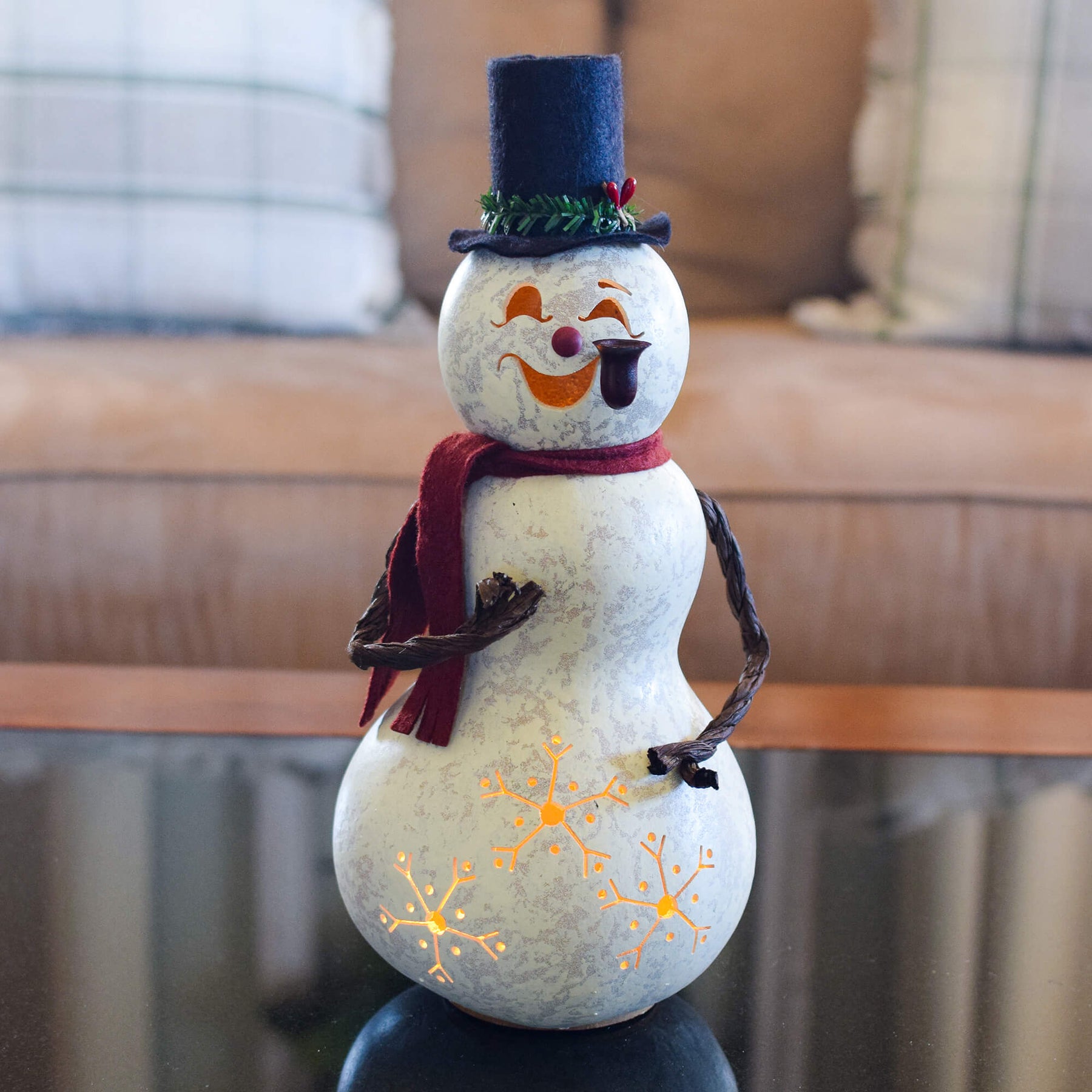 Blizzard - Medium Hand-Crafted Snowman Gourd Luminary
