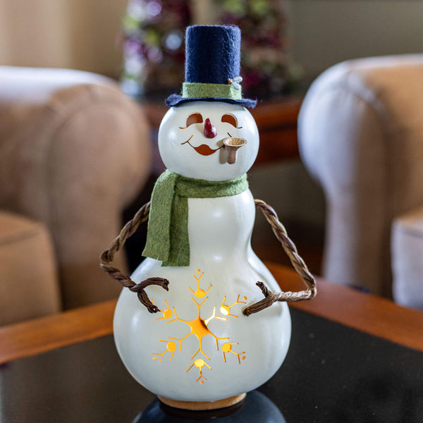Meadowbrooke - Medium Tall Lit Snowman Winter Gourd Decor