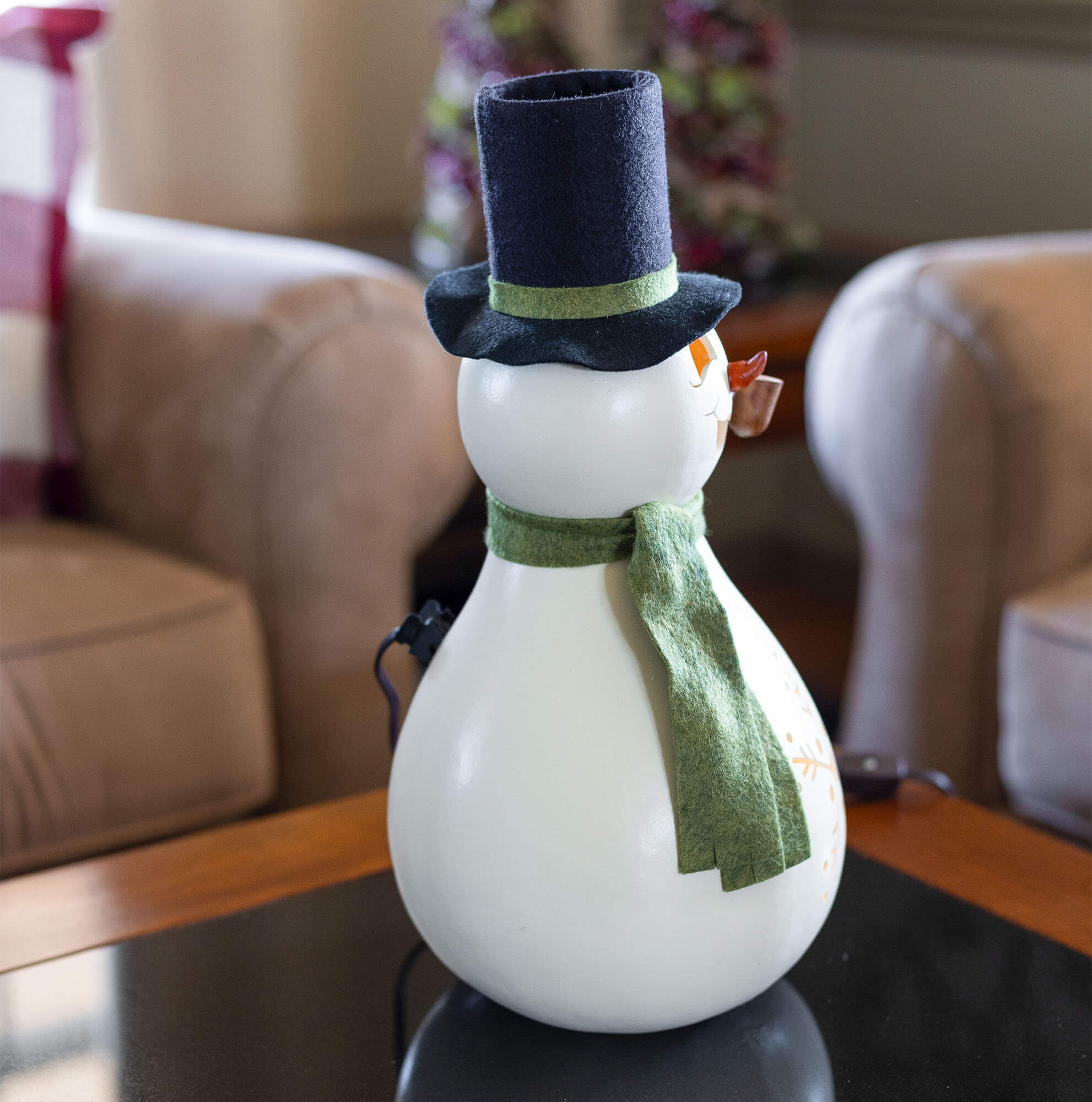Meadowbrooke - Large Lit Snowman Gourd Tabletop Decor