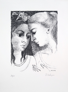 Paul Delvaux, lithograph in black, original signed print, Confidences