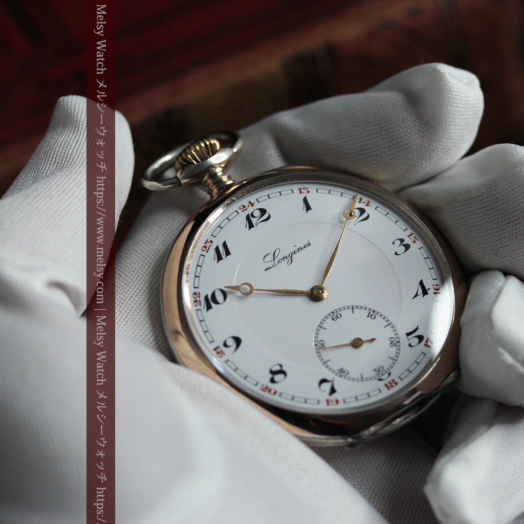 ロンジン昔の雰囲気そのままに ローズ色銀無垢アンティーク懐中時計