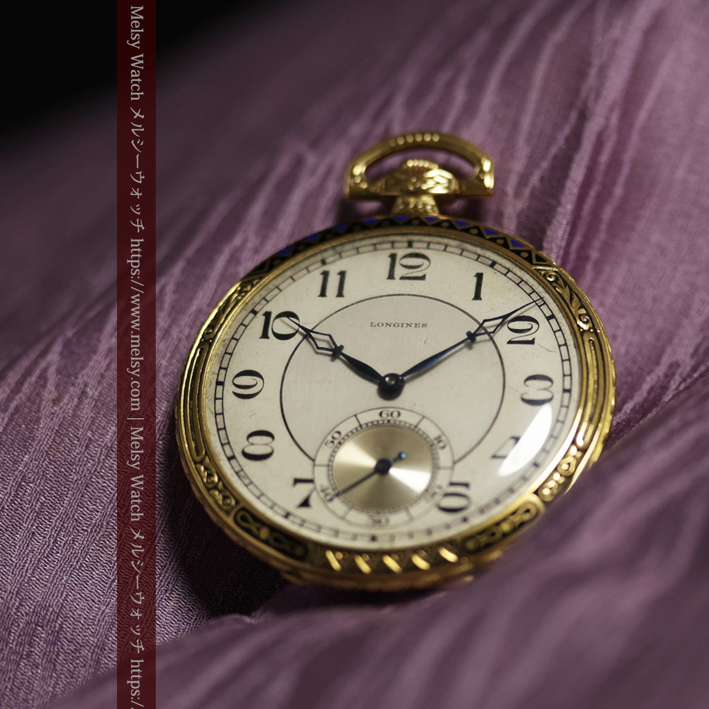 ロンジン 豪華で綺麗な装飾の18金無垢アンティーク懐中時計 【1927年製