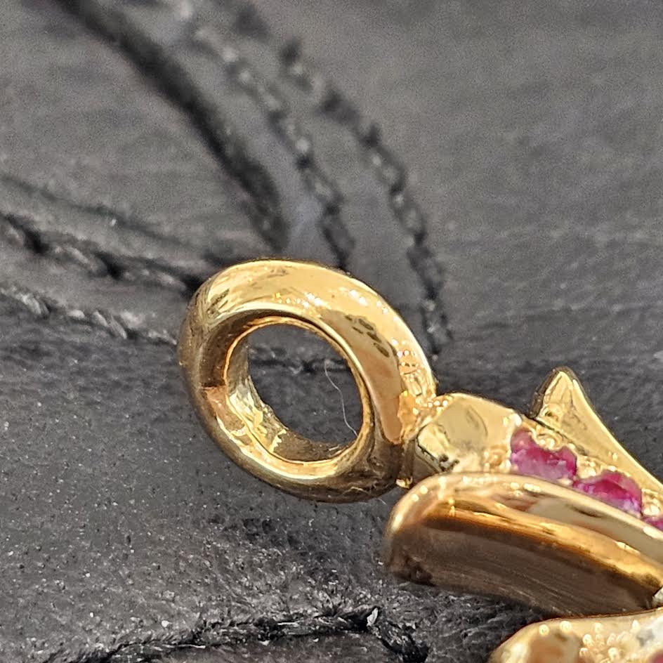 CHROME HEARTS 22K Tiny Fat Cross Pave Pink Sapphire Pendant Top