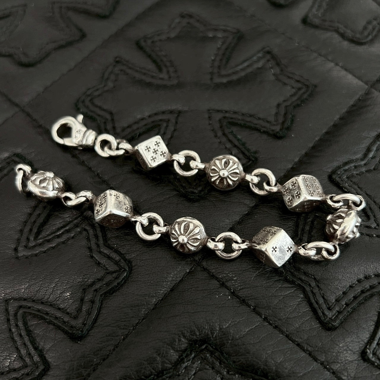 CHROME HEARTS DICE Cross Ball Silver Bracelet Size 8 LINK クロム