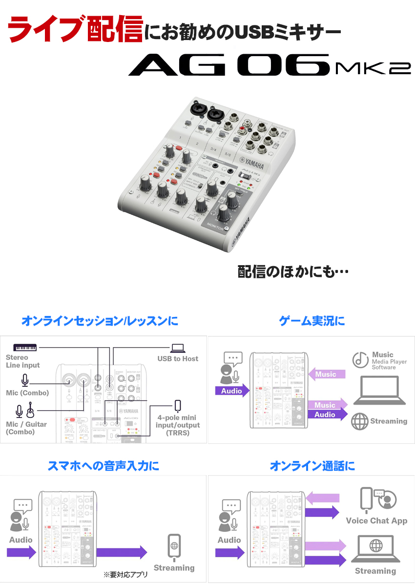 YAMAHA WEBキャスティングミキサー AG06mk2(コンデンサーマイクTM-80