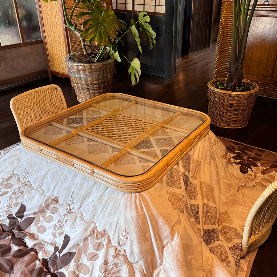 角テーブルコタツ（薄型ヒーター付き）｜TA-023｜ラタンテーブル・籐座