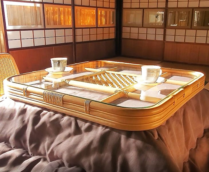角テーブルコタツ（薄型ヒーター付き）｜TA-023｜ラタンテーブル・籐座