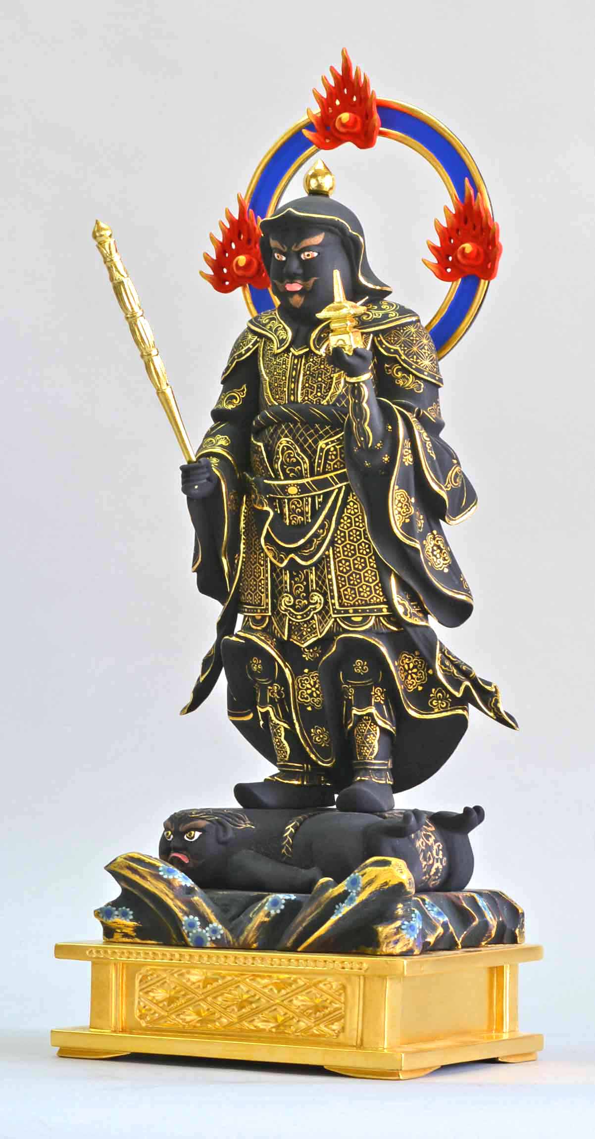 木彫仏像 毘沙門天立像 総高56cm 黒塗截金仕上 木彫仏像の制作・販売