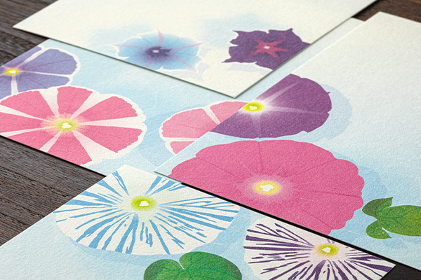 ハガキ/ポストカード｜紙シリーズ｜はがき箋 4柄入 朝顔手水柄 8枚入