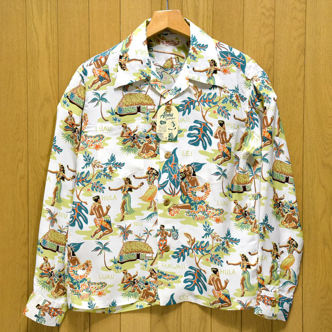 SUNSURF(サンサーフ)レーヨン長袖アロハ『LUAU』ルアウ・ホワイト/ss28015