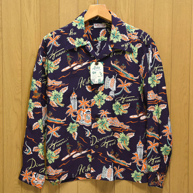 SUNSURF(サンサーフ)レーヨン長袖アロハ『ALOHA HAWAII』アロハハワイ