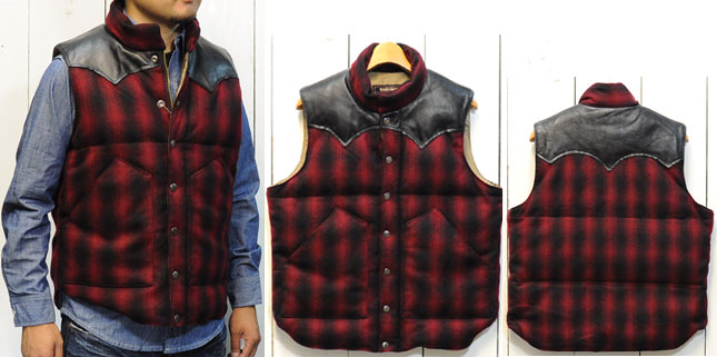 SUGAR CANE(シュガーケーン)ウールチェック・レザーヨークダウンベスト