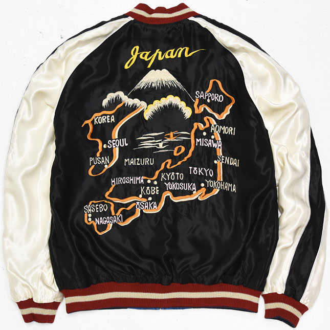 東洋スカジャン【DOUBLE DRAGON×JAPAN MAP】リバーシブルサテンスカ NO
