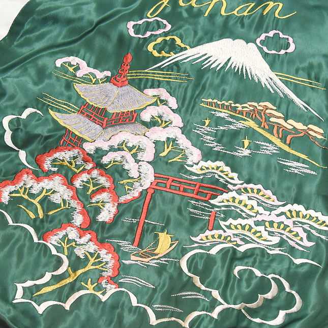 東洋スカジャン「WHITE DRAGON×LANDSCAPE」リバーシブルアセテート